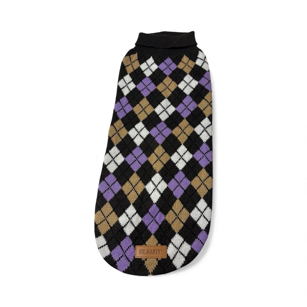 πBTS SALEπ Dr. Marty Argyle Dog Sweater in Black, Brown, Purple and White, [Larg